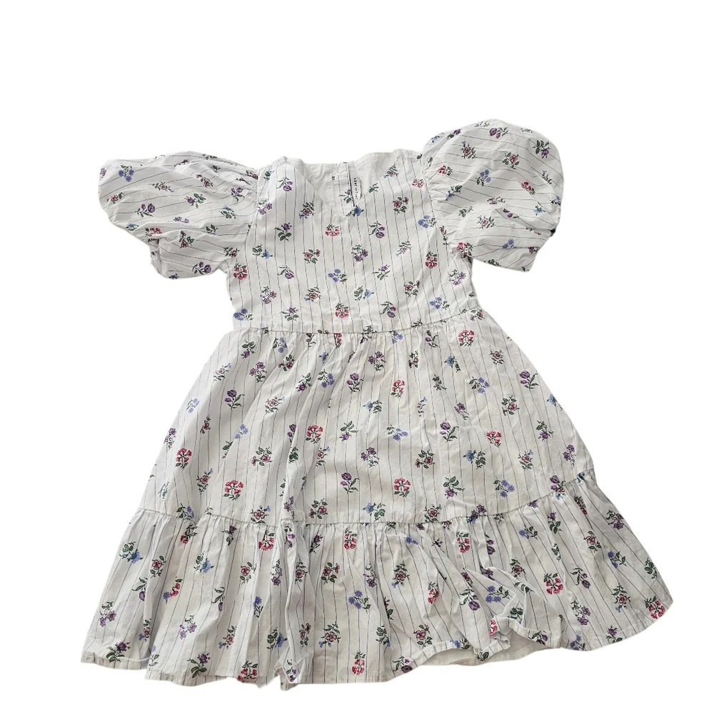 Janie &‎ Jack White Floral Dress 7 Bubble Sleeve Ruffle 100% cotton Spring